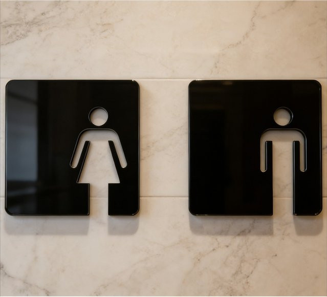 Modernes 3D-Acryl-Toilettenschild von CIFBUY in Schwarz, selbstklebende Toilettentürplakette für professionelle Anwendungen - Bild 1