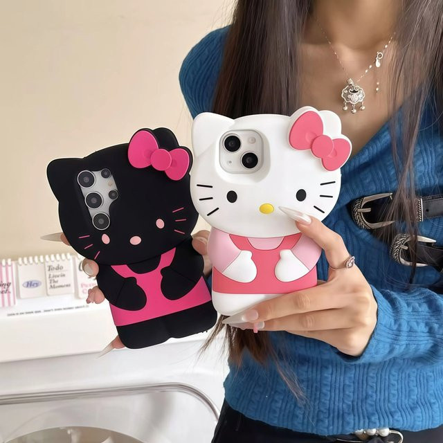 Kawaii Hello Kitty Silikonhülle für Samsung Galaxy S25 S24 S23 S22 Ultra Plus S21 S20 FE A55 A54 A36 A16 A15 in Weiß - Bild 1