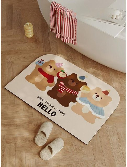 Rutschfeste Kieselgur-Badematte mit Cartoon Koreanischem Bären-Design, waschbar, Farbe: Weiß, B/B: 40 x 60 cm - Bild 1