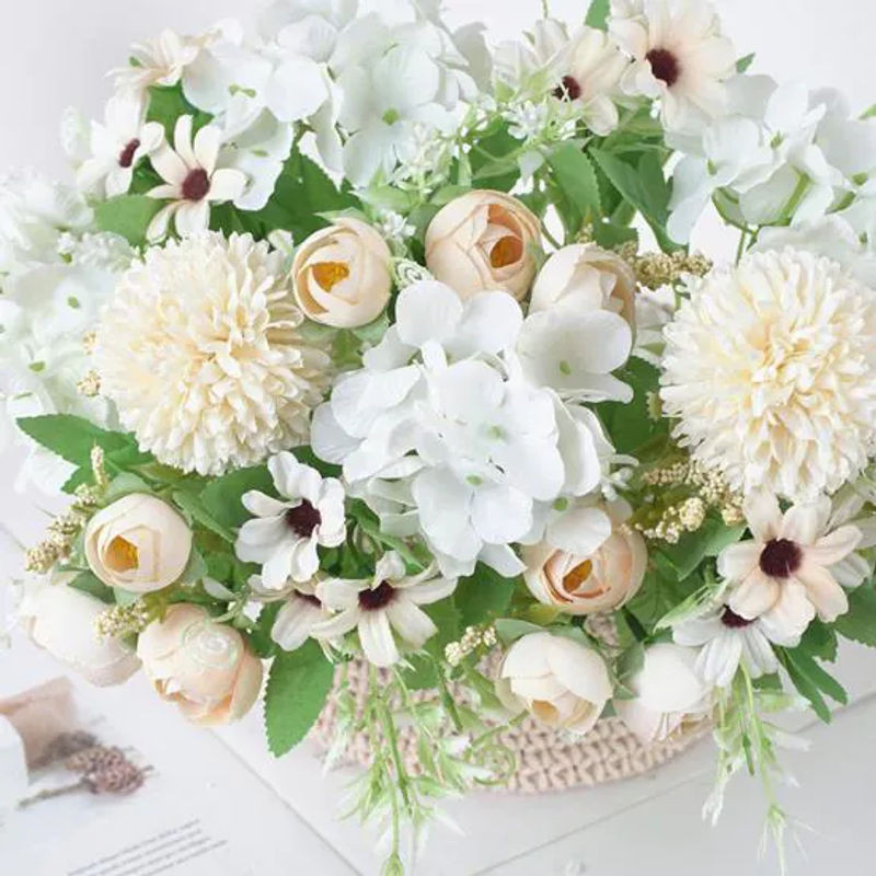 Bluelans Blumenstrauß aus Seidentuch in Weiß als künstliche Blumen-Dekoration für Hochzeit und Büro - Bild 1