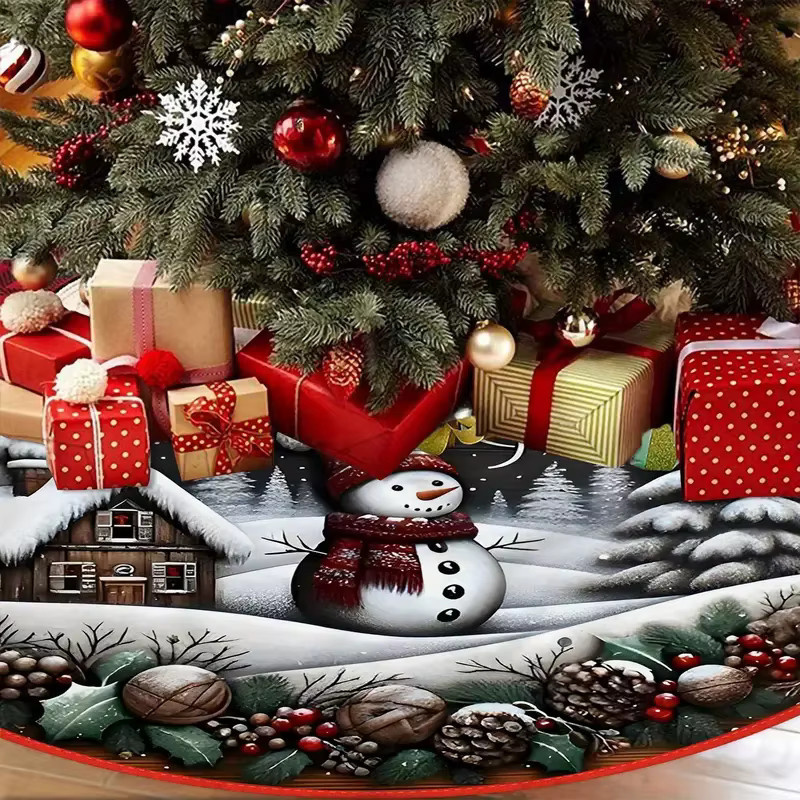VIKAMA Weihnachtsbaumrock mit Schneemann- und Schneeszene-Design in Multicolour, Textil, Durchmesser: 120 cm - Bild 3