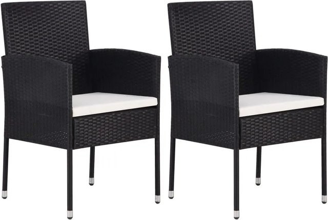 Furnicato Gartenstuhl-Set aus Polyrattan mit Kissen in Schwarz und Cremeweiß, 2 Stück - Bild 1