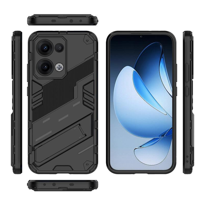 Stoßfeste Rüstungshülle mit magnetischem Halter und Ständer für Oppo Reno 13 12 11 Pro 11F 5G in Schwarz - Bild 2