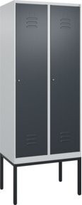 C+P Spind Classic PLUS Garderobenschrank aus Stahl mit 2 Abteilen, Zylinderschloss und 4 Garderobenhaken, Farbe: Grau, H x B x T: 212 x 80 x 50 cm - Bild 1