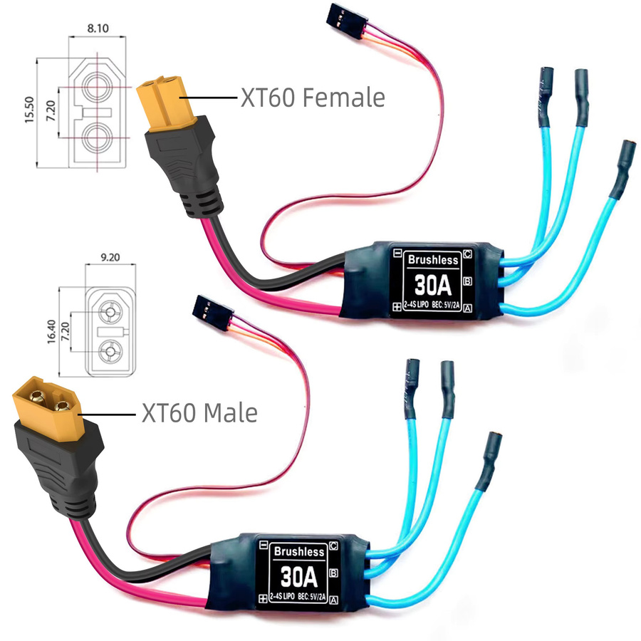 XT60 Stecker Set mit 12 AWG Silikonkabeln für Lithiumbatterien, Drohnen und RC-Modelle - Bild 2