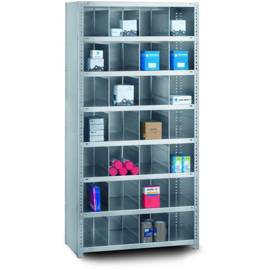 PROREGAL Kleinteileregale Schraubsystem Grundregal, Verzinkt, Silber, H x B x T: 200 x 100 x 30 cm, 7 Ebenen mit 28 Fächern, Fachlast 200 kg - Bild 2