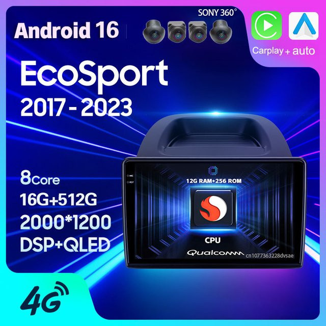 RSNAVI Android 16 Autoradio für Ford EcoSport 2017 bis 2023 mit Carplay, GPS Navigation, WIFI und 4G in Schwarz - Bild 1