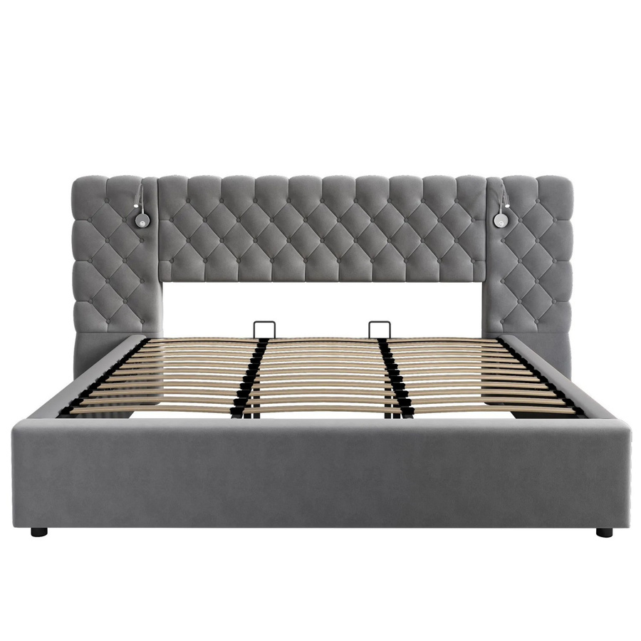 okwish Polsterbett mit LED-Beleuchtung und Lift-up-Funktion in Grau, B/T/H: 180 x 200 x 59,5 cm - Bild 2