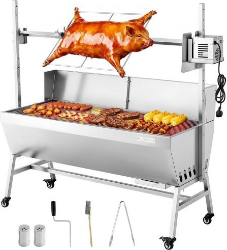VEVOR Drehspießgrill mit 38 W Leistung, Spanferkelgrill und Lammgrill für Holzkohle, Tragkraft 60 kg, mit Rädern und 4-facher Höhenverstellung, Grilllänge: 1218 mm - Bild 1