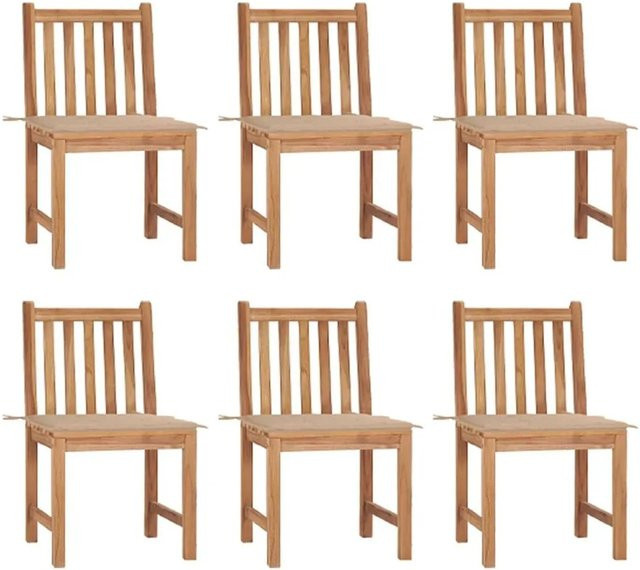 vidaXL Gartenstuhl-Set aus Teak-Massivholz mit Kissen, 6 Stück, Braun/Beige - Bild 1