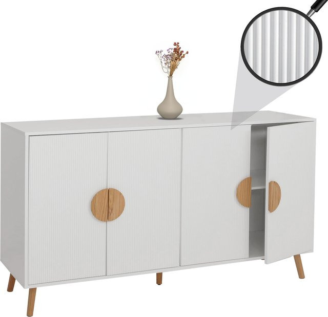 Sideboard MCW-N89 in Weiß mit 3D-Design aus Melamin Holz, B/H/T: 150 x 88 x 40 cm - Bild 1