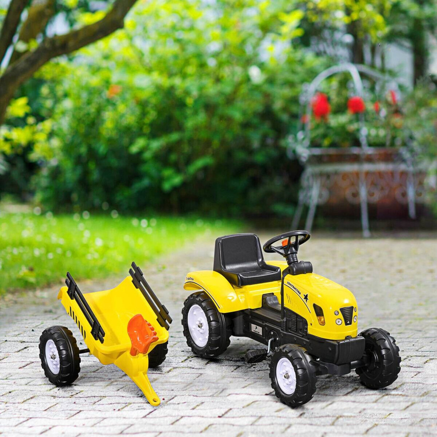 HOMCOM Trettraktor mit Anhänger Spielfahrzeug Metall Gelb ab 3 Jahren - Bild 6