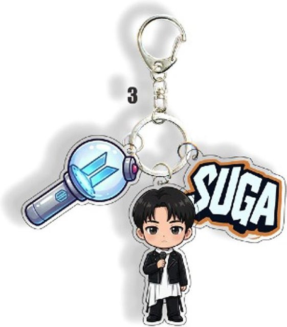 BTS Schlüsselanhänger, 3-Charms, Cartoon-Figur, Suga, White, Unisex - Bild 1