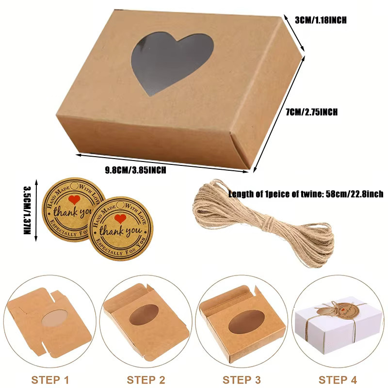 20er-Set Kraft-Seifenkisten aus Papier mit Dankeschön-Geschenkanhängern und Juteseil in Braun und Beige - Bild 2