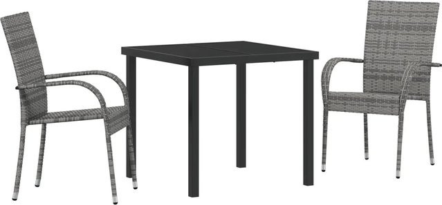 vidaXL Garten Essgruppe 3-teilig aus Poly Rattan und Stahl in Grau mit Sicherheitsglas, B/T/H: 73 x 73 x 43 cm - Bild 1