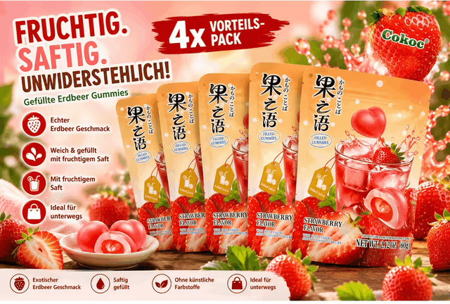 Cokoc Gummibärchen Erdbeerfüllung Fruchtgummi 4 x 60 g - Bild 1