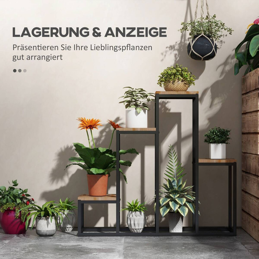 Outsunny Blumenregal aus Holz und Metall in Braun, B/H/L: 20 x 74 x 80 cm - Bild 3