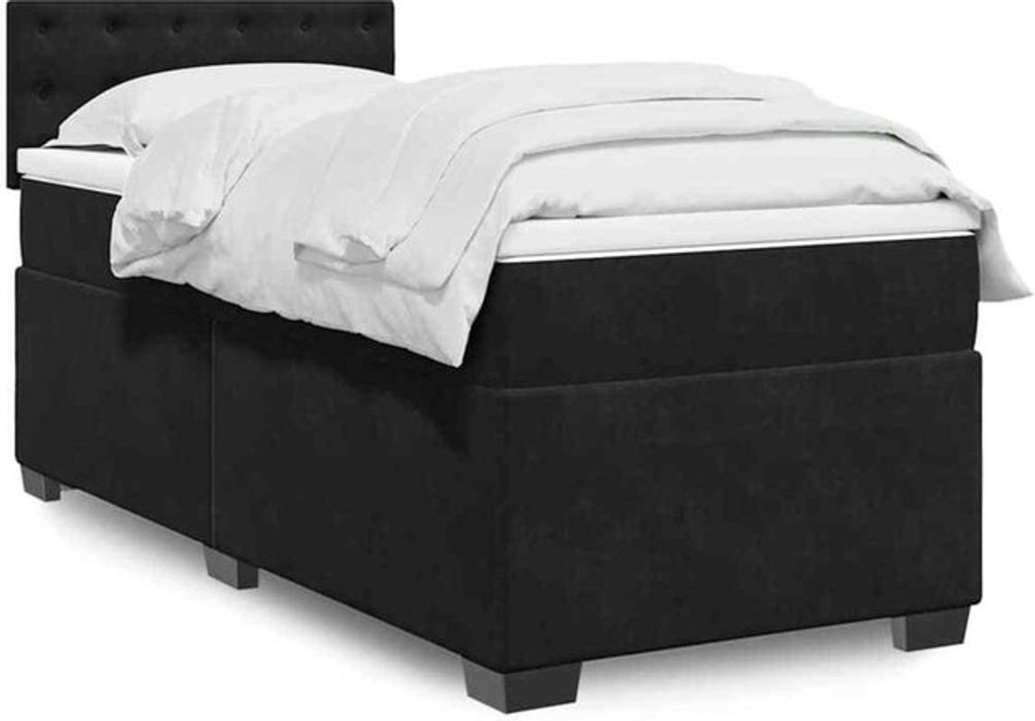 vidaxl Boxspringbett mit Matratze in Schwarz aus Samt und Holzwerkstoff, Modernes Design, B/T/H: 190 x 100,5 x 90 cm - Bild 1