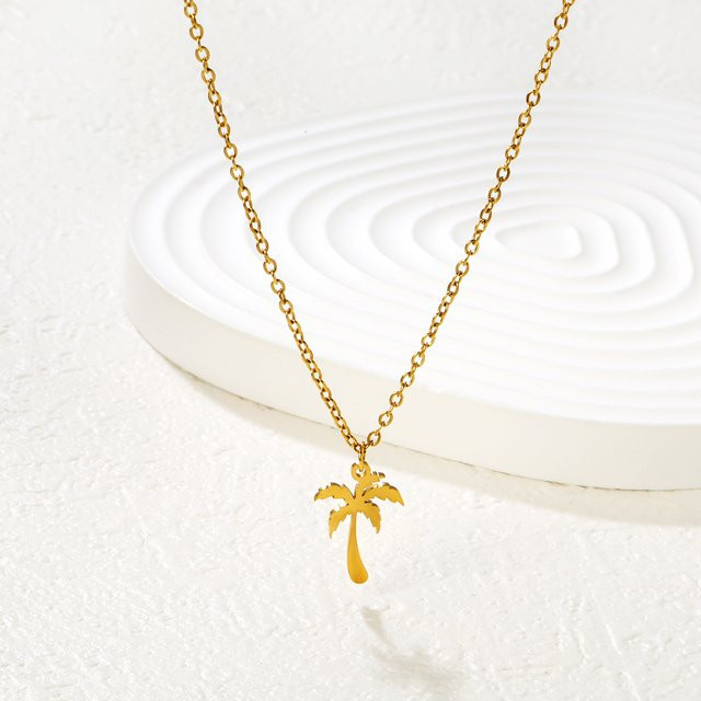LUXUSTEEL Halskette Edelstahl, Gold, Blatt- und Baum-Anhänger, Kinder - Bild 1