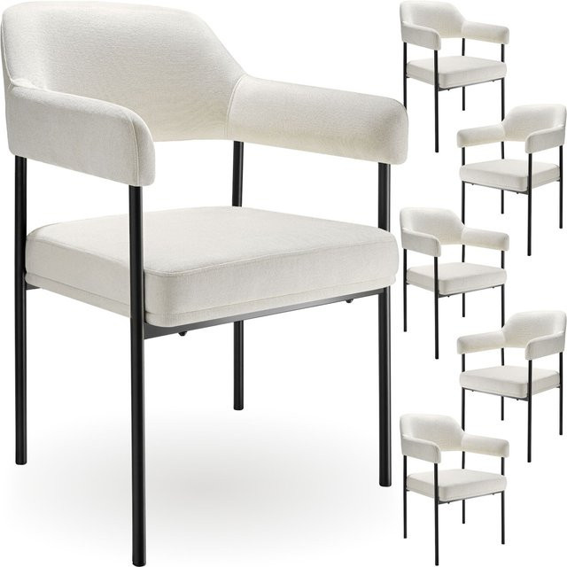 tectake Armlehnstuhl Doé 6er Set gepolstert mit Stahlbeinen Off White Schwarz B/T/H: 58 x 62 x 85 cm - Bild 1