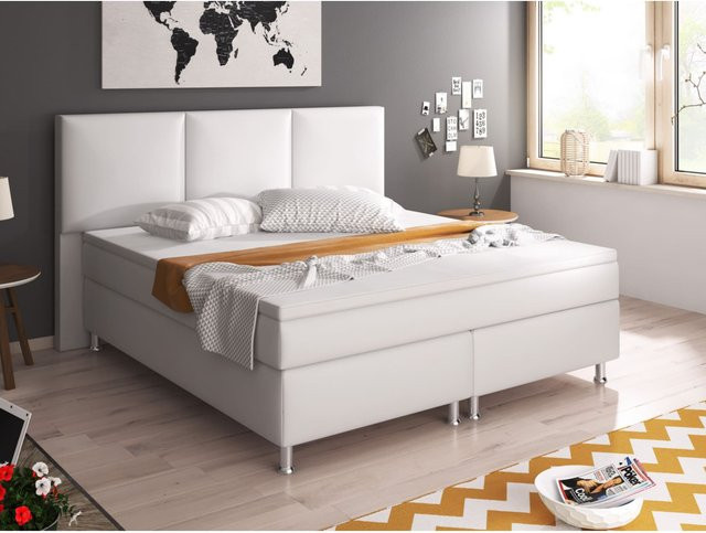 Inter Trading Boxspringbett Oslo aus Kunstleder in Weiß mit Massivholz und Bonell-Federkern, Breite: 180 cm, Tiefe: 200 cm - Bild 1