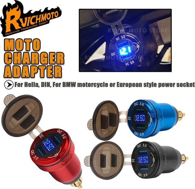 Vansong Dual USB Ladegerät Adapter mit QC 3.0 Typ-C und LED-Anzeige für Ducati und BMW F800GS R1300GS R1200GS in Schwarz - Bild 1