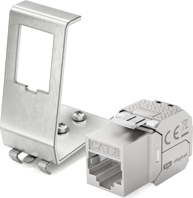 hb-digital Hutschienenadapter 1 Port mit CAT 8.1 Keystone Modul RJ45 in Silber - Bild 1