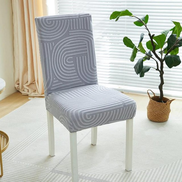 Elastischer Esszimmerstuhlbezug aus Jacquard in Grau, abnehmbarer Sitzbezug für Küchenstühle - Bild 1