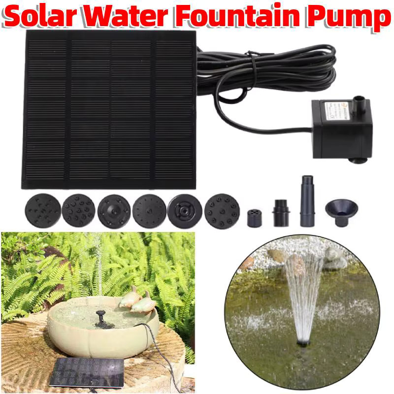 Alloet Solar-Springbrunnen mit 6 Düsen und Solarpanel, 1,2W Solar-Teichpumpe für Vogelbad, Teich und Fischbecken mit 200L/h Förderleistung und 110 cm Förderhöhe - Bild 2