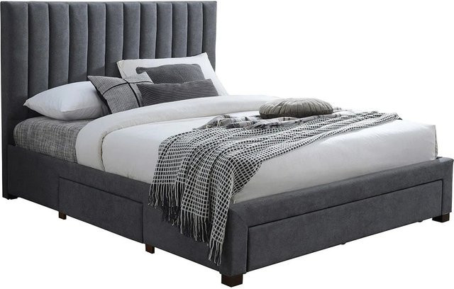 Vente-unique Bettrahmen Liako in Grau mit Stoffbezug im Vintage-Stil, B/T/H: 185 x 200 x 124 cm - Bild 1