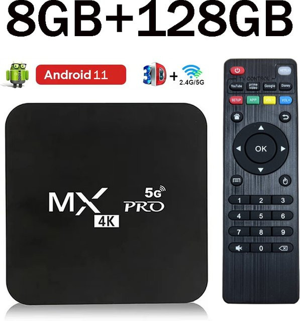 CLIBABIQBOX MX-PRO TV-Box mit Android 11, 8GB RAM, 128GB Speicher, 4K UHD, Dual-WLAN 4G/5G und Quad-Core Prozessor in Schwarz - Bild 1
