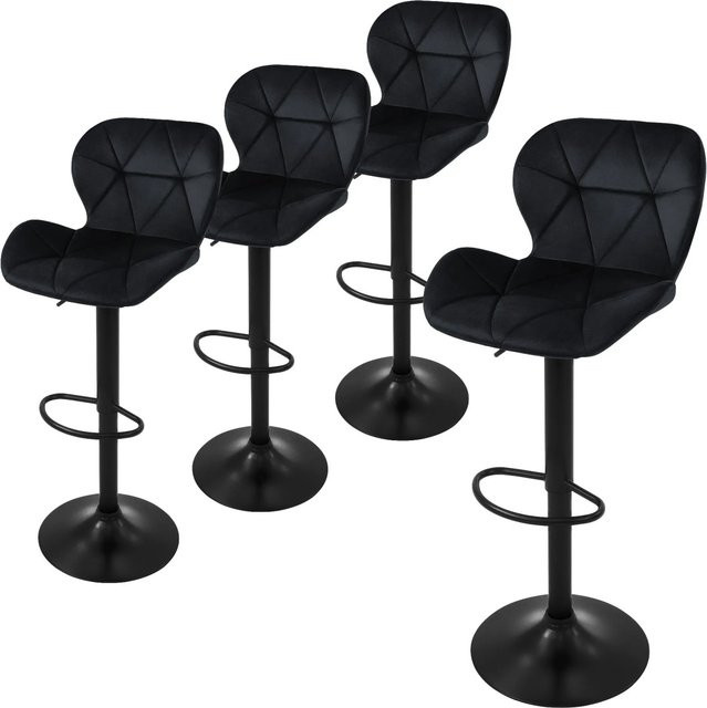 ML-Design 4er Set Barhocker aus Samt in Schwarz mit Rückenlehne und höhenverstellbarem Fußstütze - Bild 2