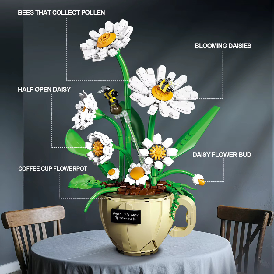JAKI Kaffeetassen-Chrysanthemen-Bouquet Baustein-Set, Natur, Bunt - Bild 4