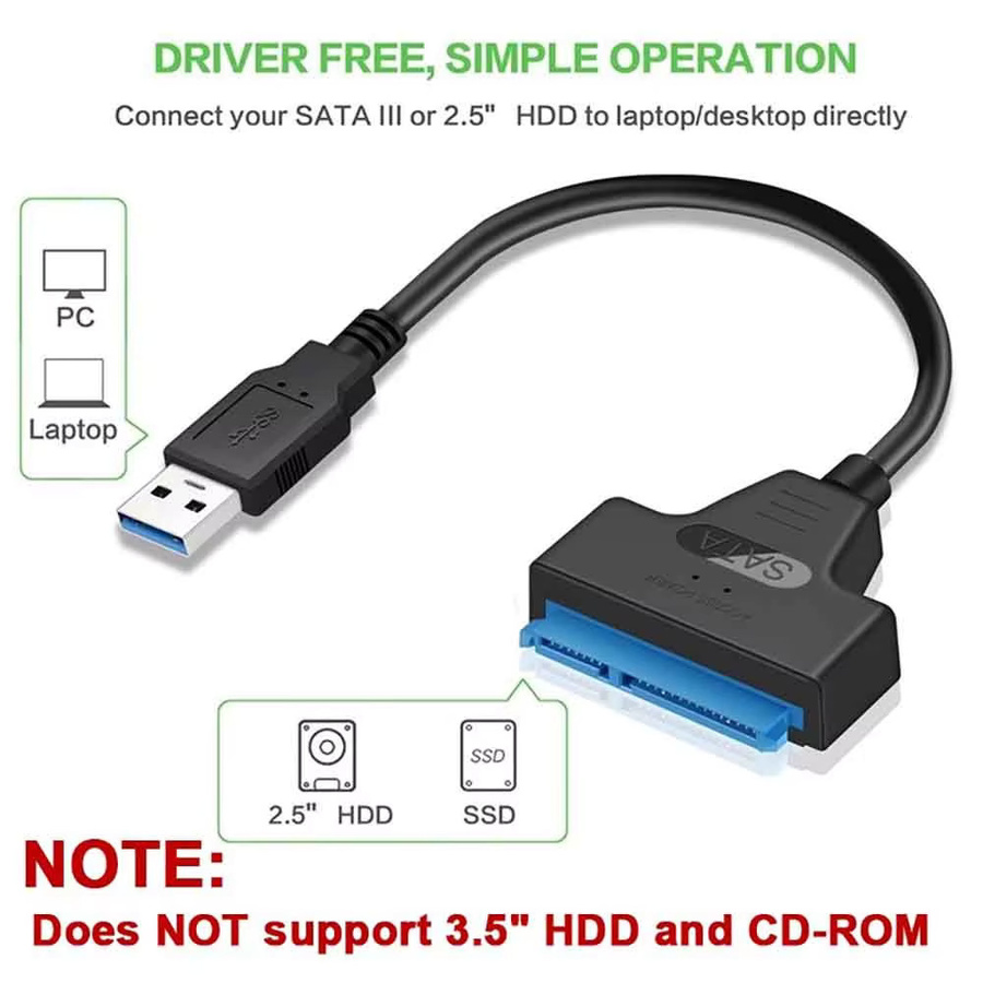 USB-C zu SATA III Adapterkabel für 2,5 Zoll SSD und Festplatten, Schwarz - Bild 2