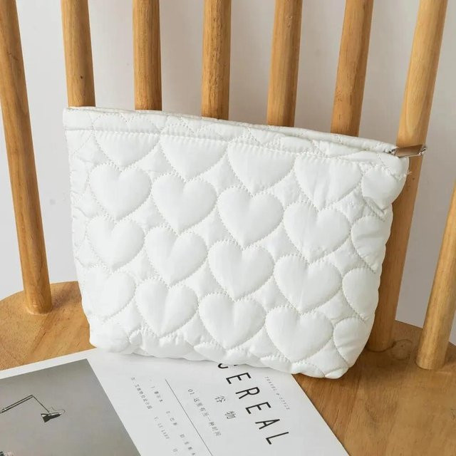 NATAWA Kosmetiktasche für Damen, Herz-Quilting, Weiß - Bild 1