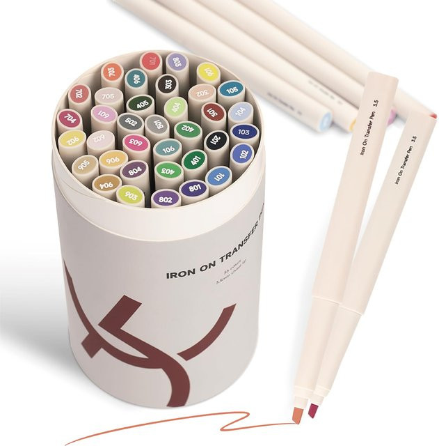 KEARING Sublimationsmarker Set mit 36 Farben für Textilien und Leinwand, Aufbügelstifte in 0,5 mm, 1 mm und 3,5 mm, Multicolour - Bild 1