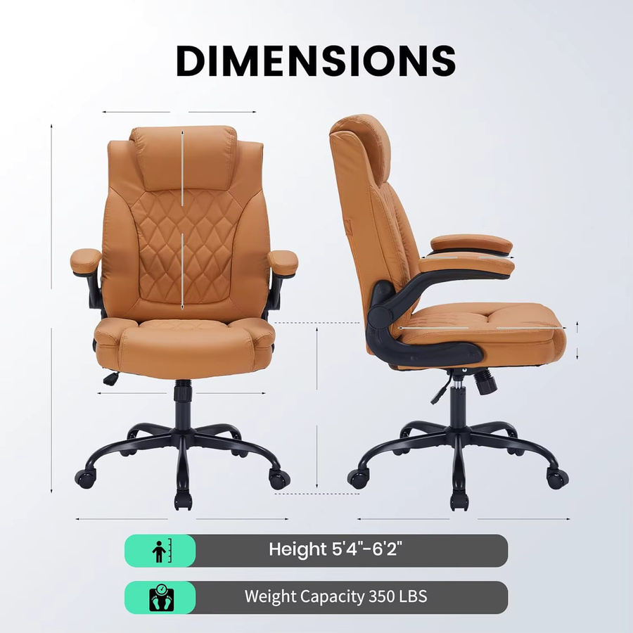 Garvee Ergonomischer Bürostuhl aus Kunstleder mit klappbaren Armlehnen und Lendenwirbelstütze, moderner Drehstuhl für Home-Office und Erwachsene, Tragfähigkeit 159 kg - Bild 3