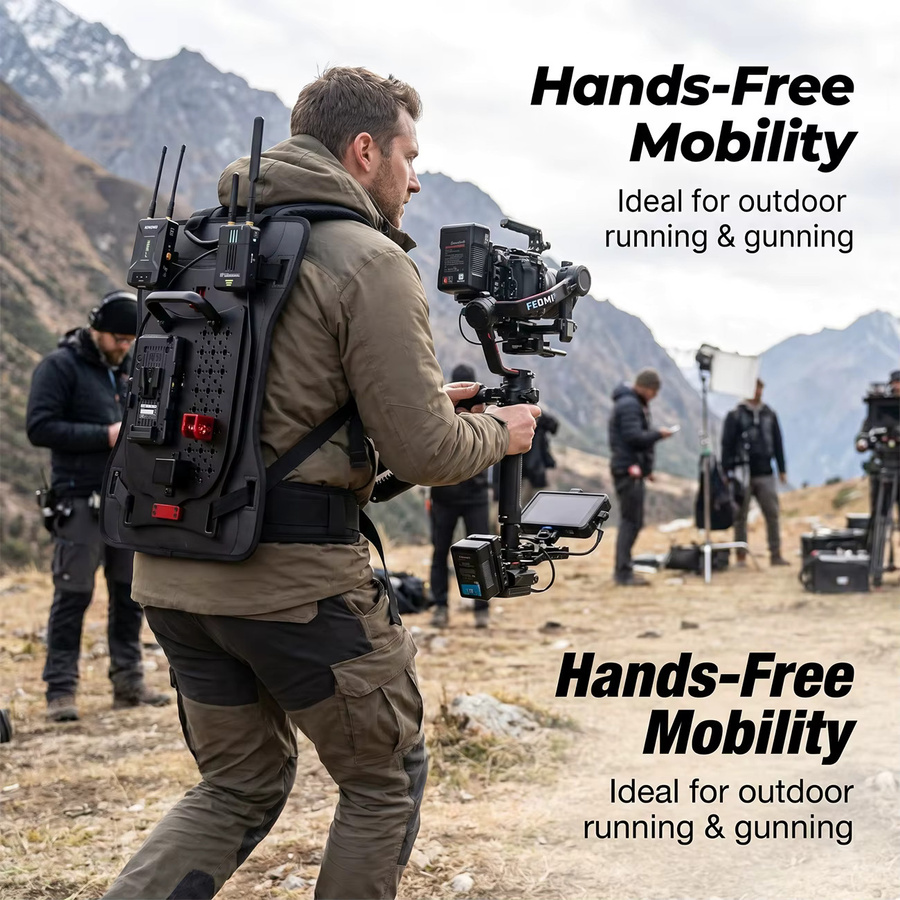 SZYingXian V-Mount B-Mount Akku-Schnellwechsel-Rucksackplatte mit 3-Pin-XLR-Stromausgang und 3,5 mm Klinke in Schwarz für ARRI, SONY und RED Cinema-Kameras - Bild 4
