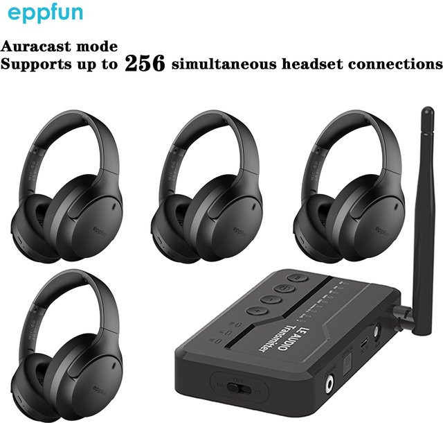 eppfun LE Audio Bluetooth-Sender und TV-Kopfhörer-System mit AptX Lossless und Auracast in Schwarz - Bild 1