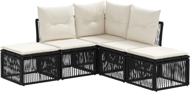 vidaXL Gartensofa-Set 5-teilig in Schwarz aus Poly-Rattan mit Polstern und Ottoman im L-Shape Design - Bild 1