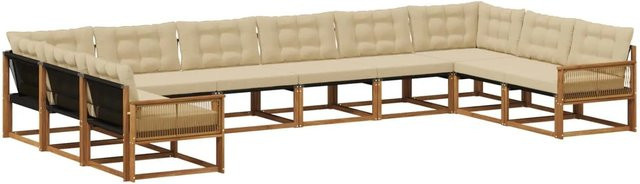 vidaXL Outdoor-Sofagarnitur in U-Form aus massivem Akazienholz mit 10 Kissen in Natur und Beige - Bild 1