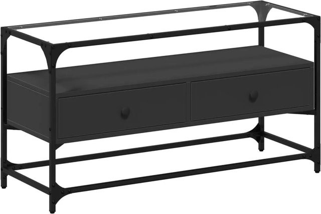 vidaXL TV-Schrank in Schwarz mit Glasplatte aus Holzwerkstoff im industriellen Stil, B/T/H: 98 x 35 x 51 cm - Bild 1