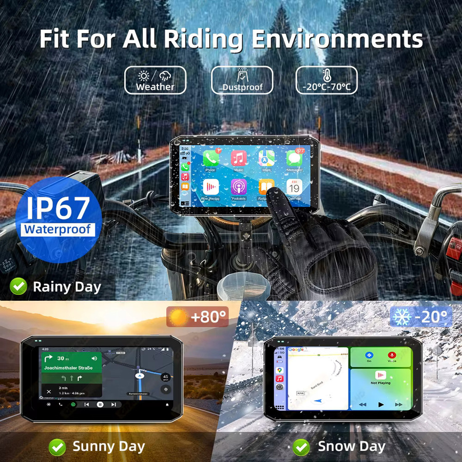 GrandNavi Tragbarer 6,25 Zoll Motorrad GPS Navigator mit Wireless CarPlay und Android Auto, IP67 Wasserdicht, Schwarz mit DVR Stick Recorder und WIFI - Bild 3