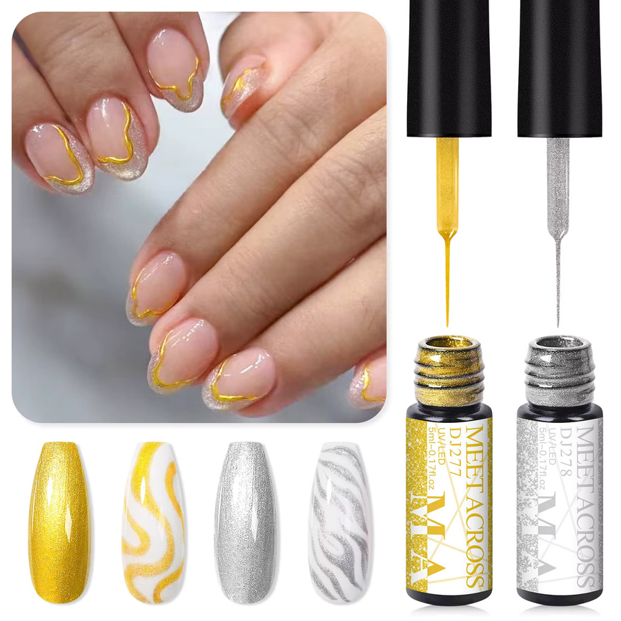 MEET ACROSS Metallic Liner Gel Nagellack Set, Gold Silber, 2 Stück - Bild 3