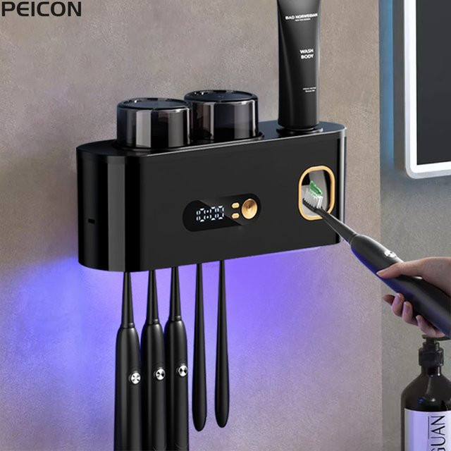 Tragbarer elektrischer Zahnbürsten-Sterilisator von ragee mit UV-Sterilisation und Trocknerfunktion, wandmontiert und kabellos, Farbe: Schwarz - Bild 1