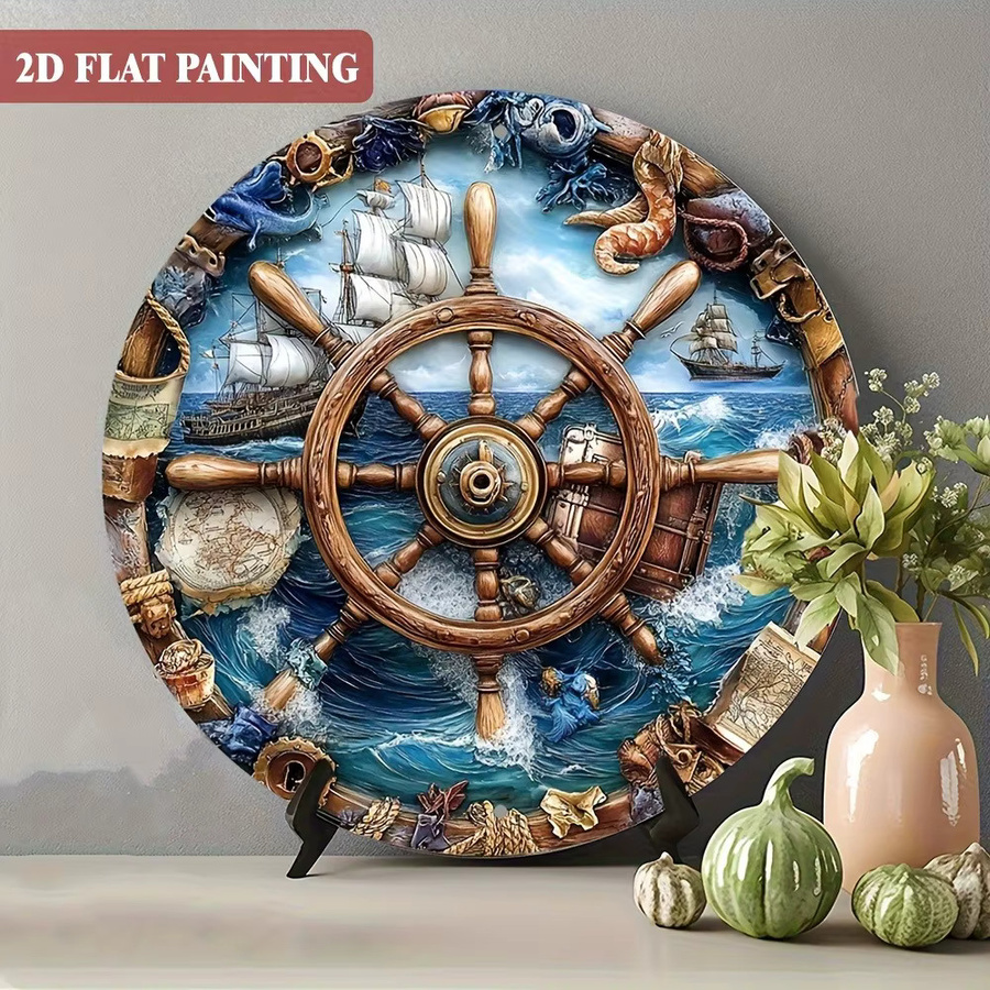 CIFBUY Nautische Metall-Wanddekoration im Retro Steampunk Design, Rustikales Meeres-Schild in Blau, Breite: 20,32 cm, Höhe: 20,32 cm - Bild 2