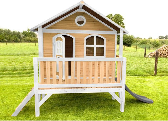 AXI Spielhaus Stef aus Holz in Braun und Weiß mit grauer Rutsche, B/H/T: 349 x 233 x 212 cm - Bild 1