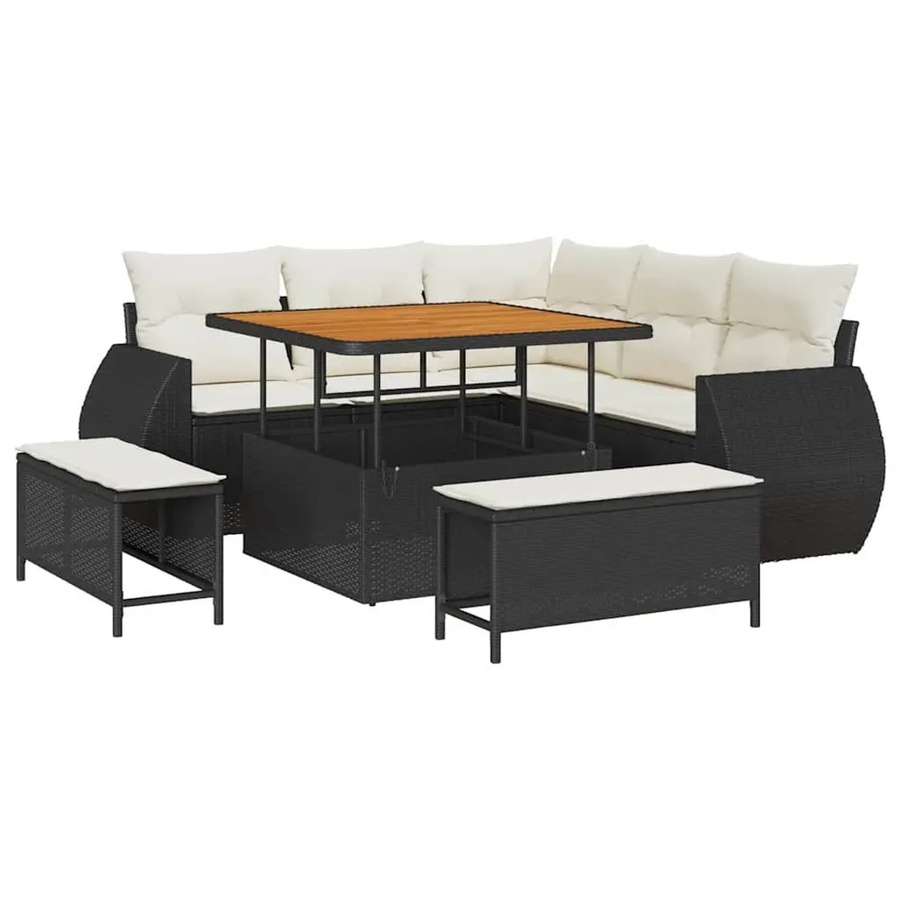 vidaXL Garten-Sofa-Set 8-teilig aus Polyrattan in Schwarz mit beigen Polstern für Terrasse und Garten - Bild 2