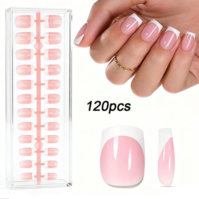 MingLee Press-On Nägel, Rosa, Eckig, Glänzend, 120 Stück - Bild 1