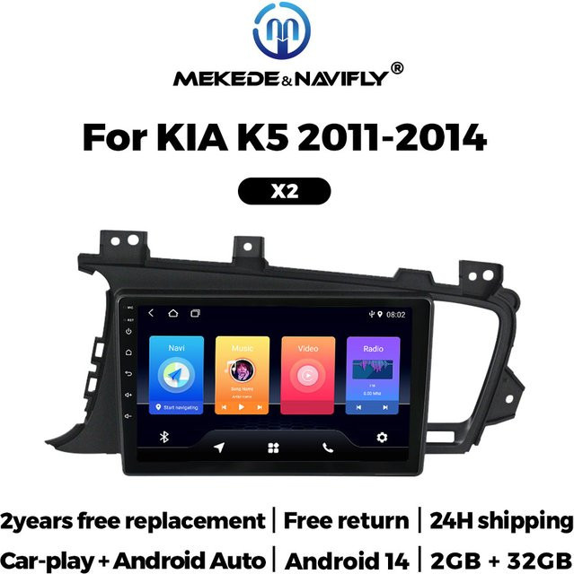 NAVIFANS Android 14 Autoradio für Kia Optima 3 K5 TF T in Schwarz mit CarPlay, GPS Navigation, WiFi und Multimedia Player - Bild 1
